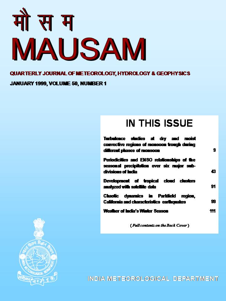 					View Vol. 50 No. 1 (1999): MAUSAM
				