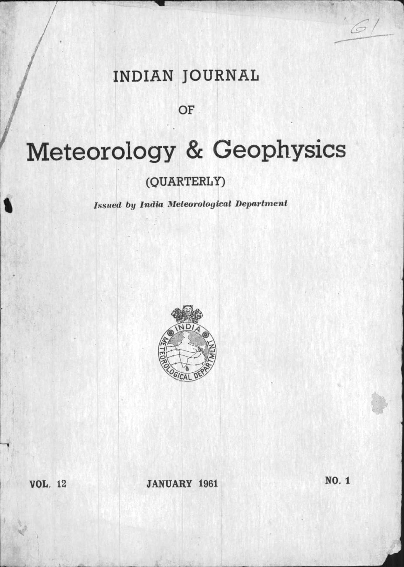 					View Vol. 12 No. 1 (1961): MAUSAM
				