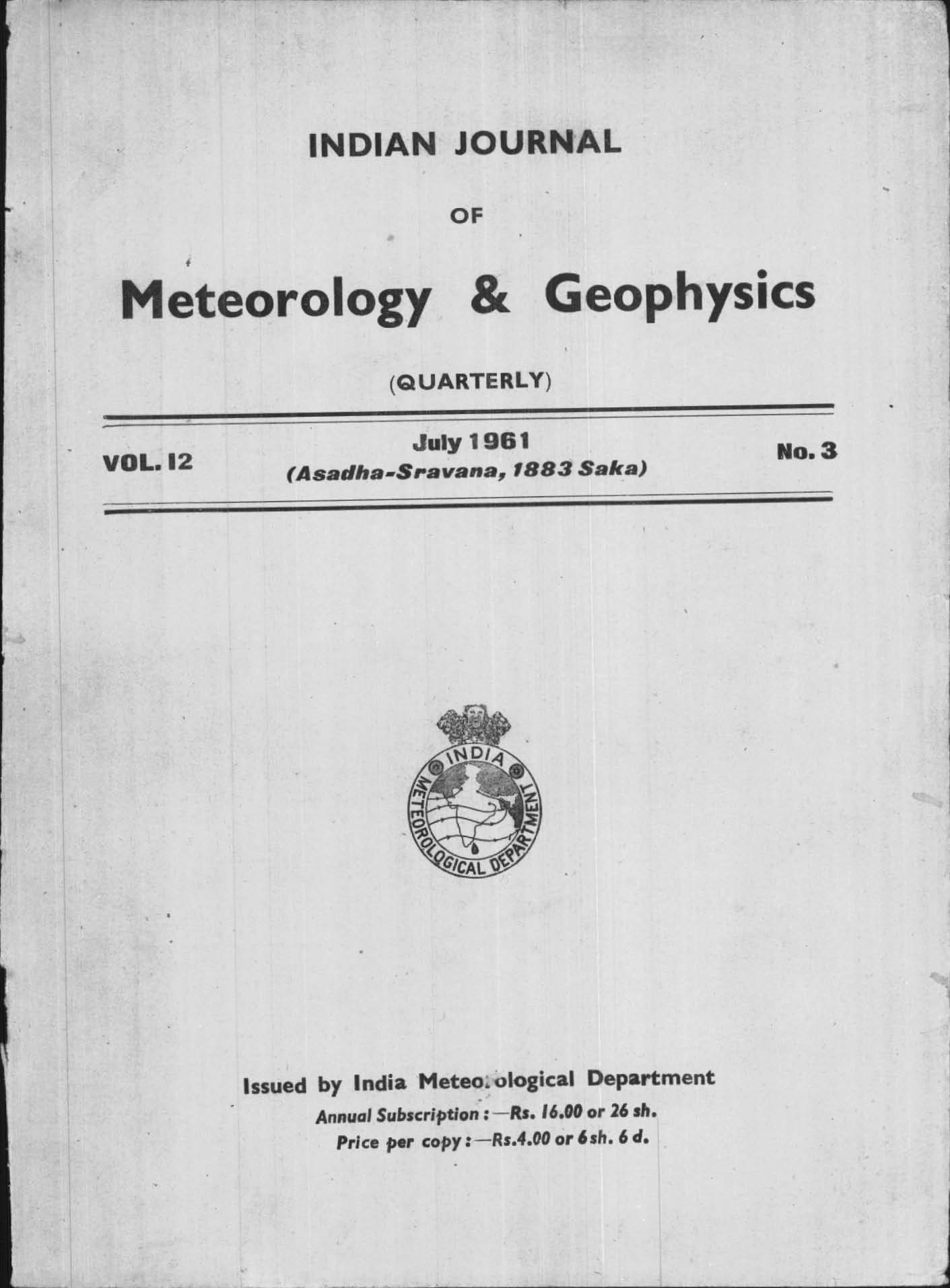 					View Vol. 12 No. 3 (1961): MAUSAM
				