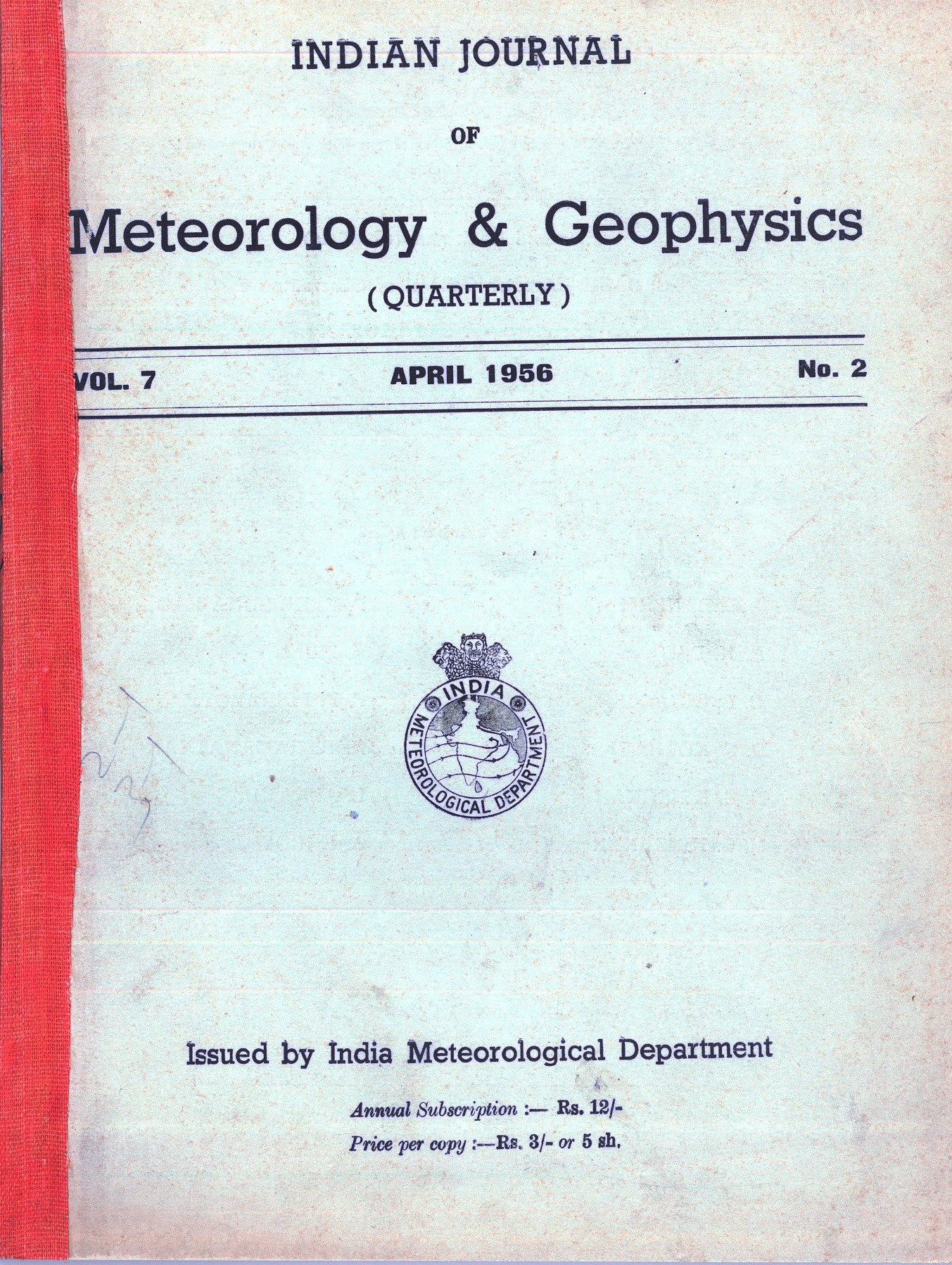 					View Vol. 7 No. 2 (1956): MAUSAM
				