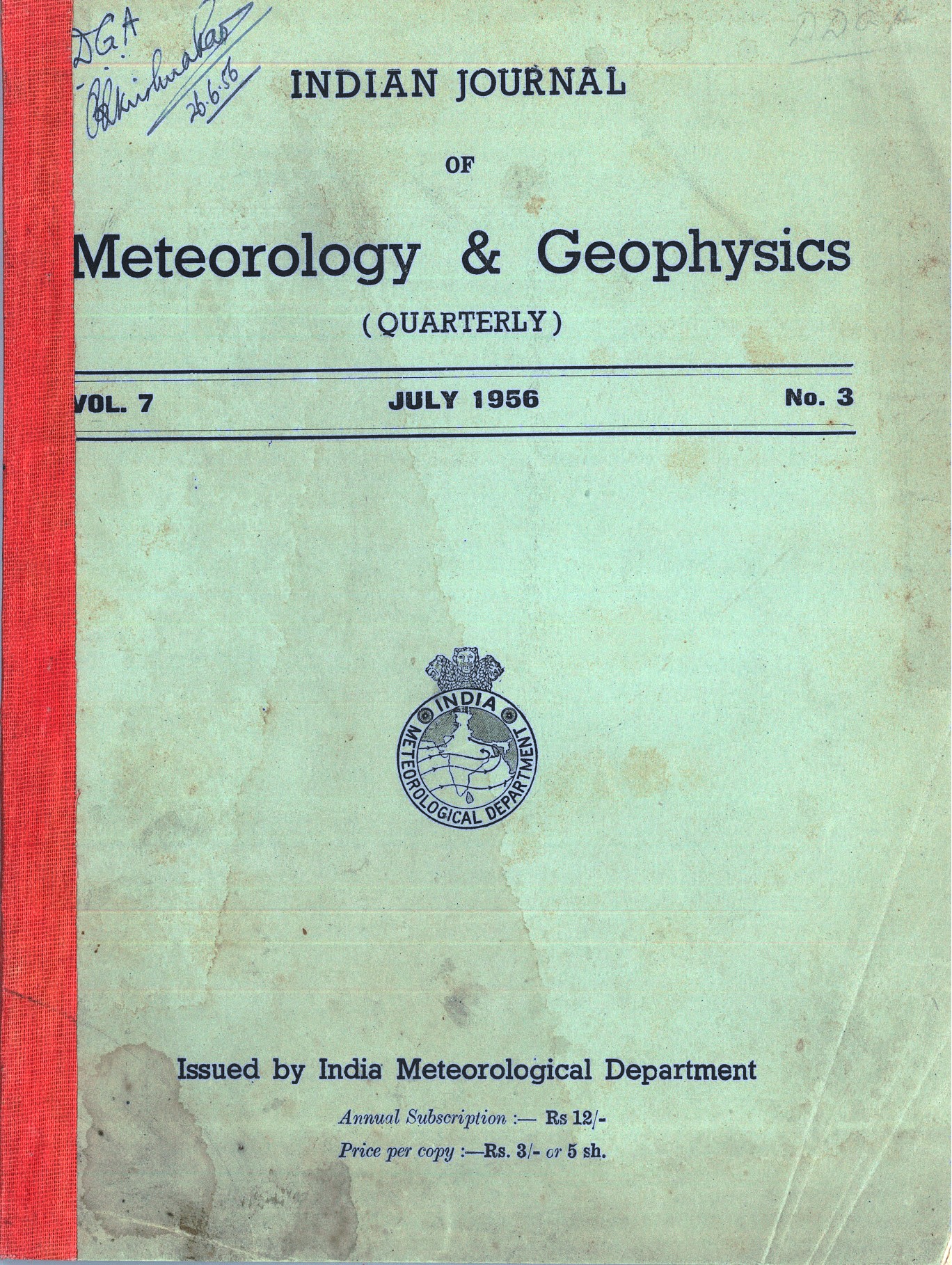 					View Vol. 7 No. 3 (1956): MAUSAM
				